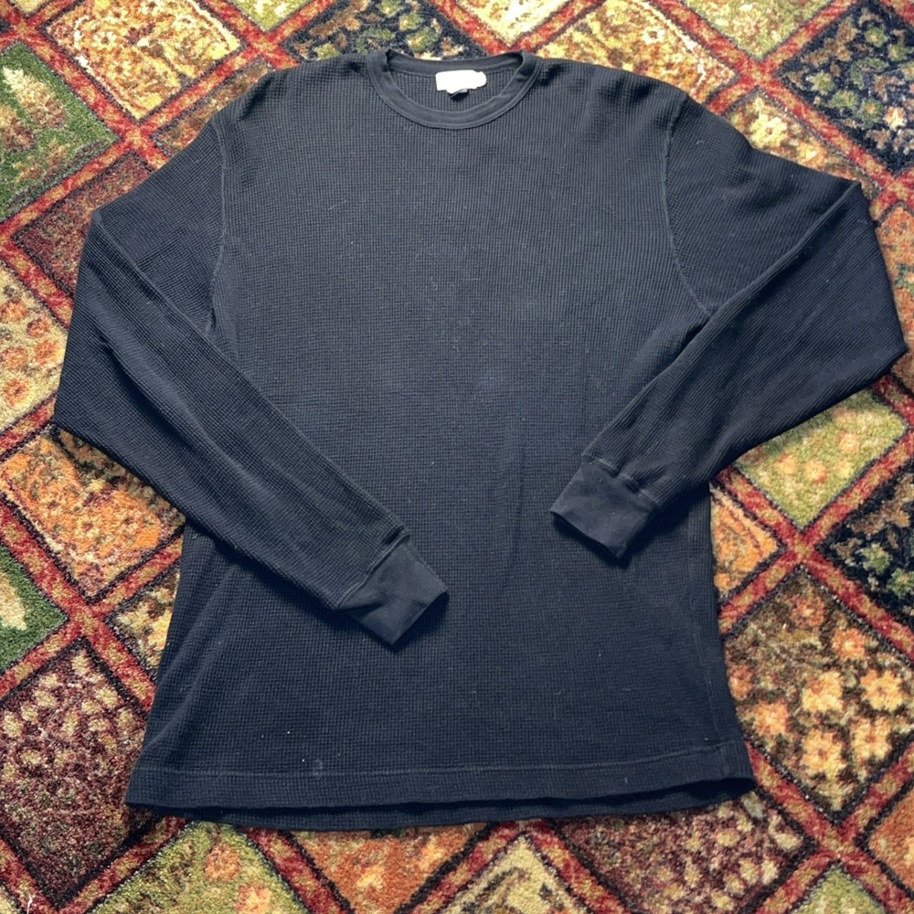 J Crew Oarsman Long Sleeve Waffle Knit Thermal Shirt Mens Black M Tall